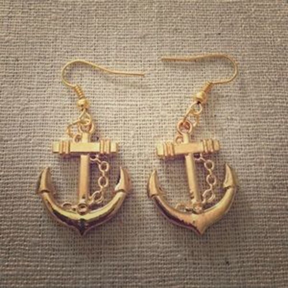 Nautical Goldtone Anchor Statement Earrings